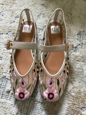DV by Dolce Vita Pink Floral Embroidered Mary Jane Flats